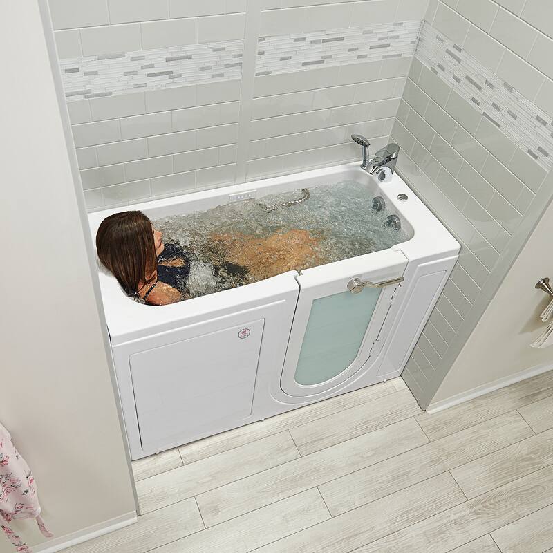 Ella Lounger 27"x60" Acrylic Hydro Massage Walk-In Bathtub with Outward Swing Door, 2 Piece Fast Fill Faucet, 2" Dual Drain