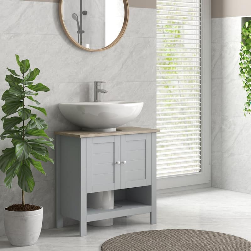 Bathroom Under Sink Storage Cabinet - Space-Saving MDF Vanity Organizer with Adjustable Shelf & Elevated Base - 24 in ,Grey ,MDF