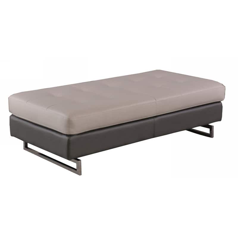 HomeRoots 63" Taupe Brown and Silver Faux Leather Tufted Ottoman