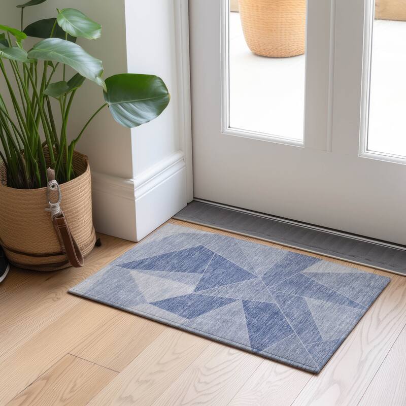 Machine Washable Indoor/ Outdoor Chantille Modern Mosaic Rug - Sky - 1'8" x 2'6"