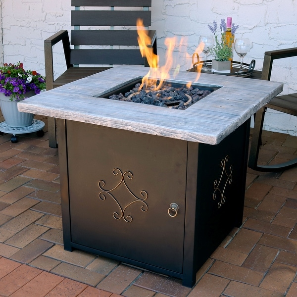 Sunnydaze Square Outdoor Propane Gas Fire Pit Table w ...