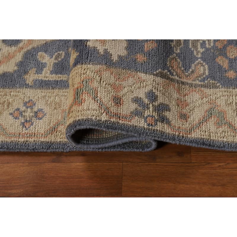 Blue & Beige Oushak Indian Runner Rug Hand-Knotted Wool Carpet - 2'7"x 8'0"