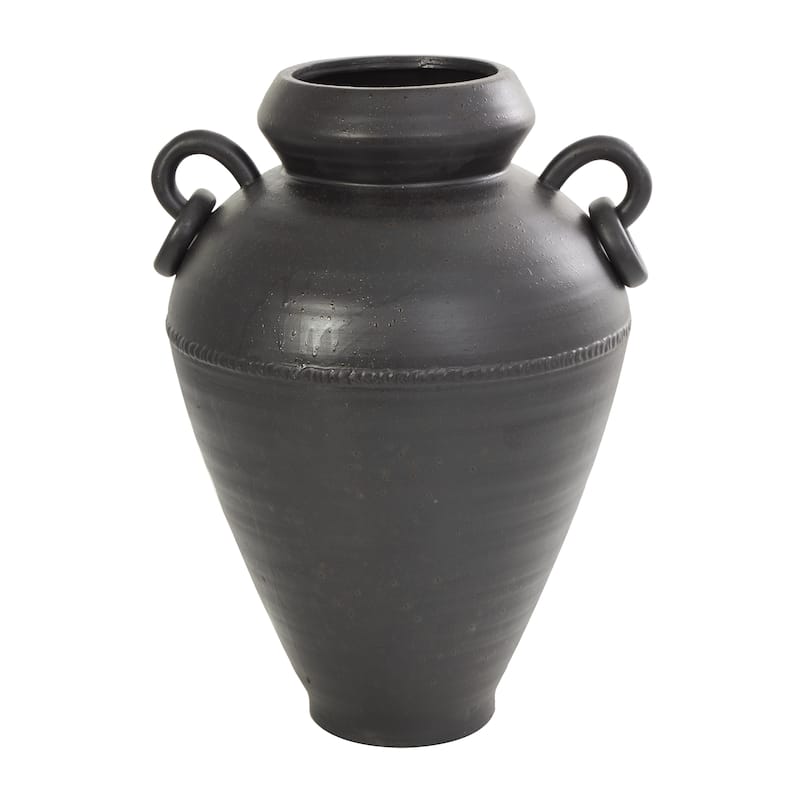 Ceramic Amphora Decorative Vase with Speckled Texture and Ring Handles - Black - Roche River Decor - Black