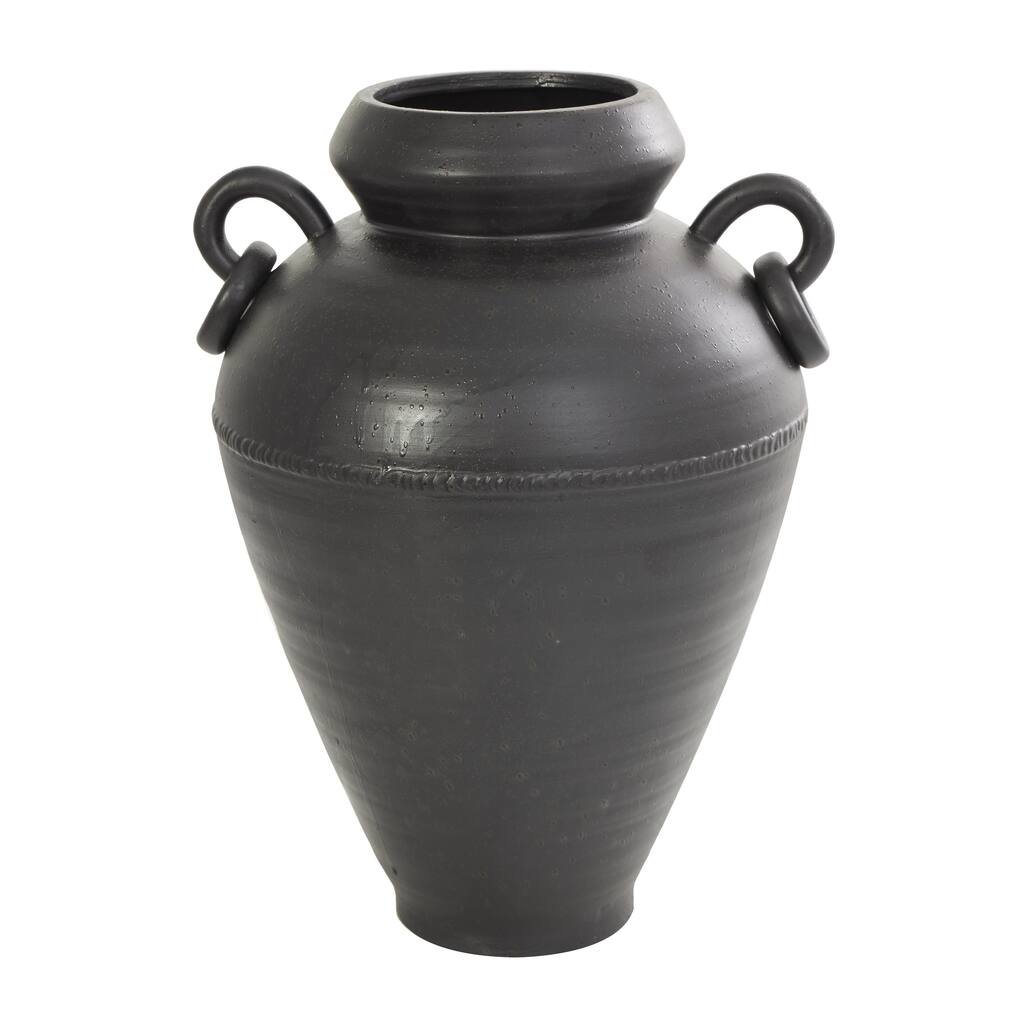 Ceramic Amphora Decorative Vase with Speckled Texture and Ring Handles - Black - Roche River Decor
