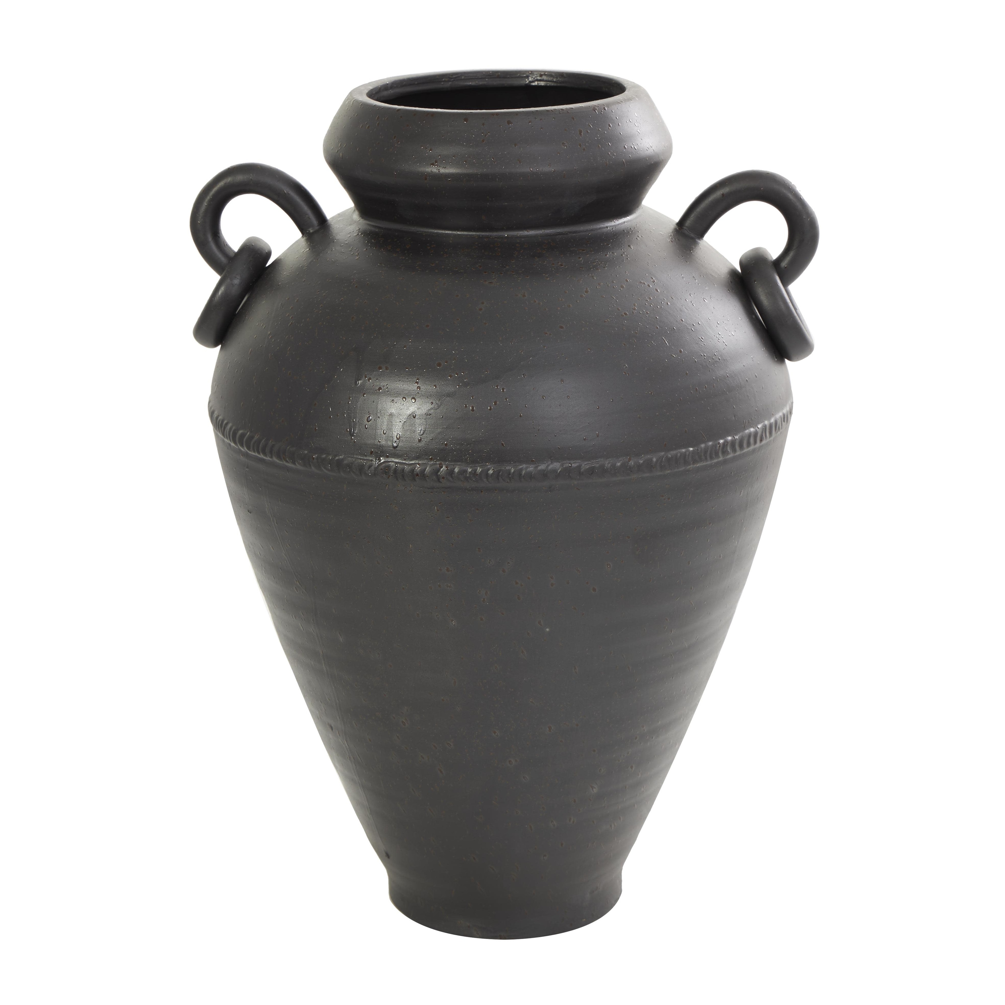 Ceramic Amphora Decorative Vase with Speckled Texture and Ring Handles - Black - Roche River Decor
