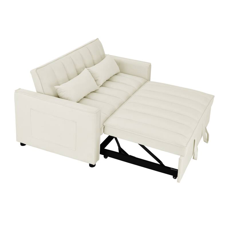 Velvet 3 in 1 Pull Out Loveseat Sofa Convertible Sleeper Love Seat Bed Adjustable Backrest Tufted Couch with 2 Pillow & Pockets