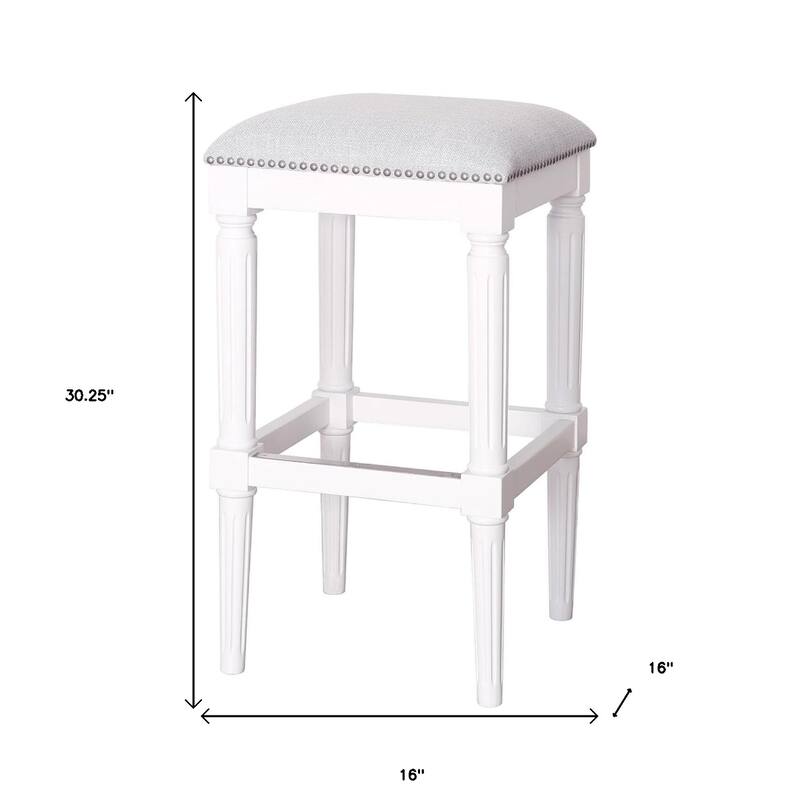 Solid Wood Upholstered Backless Bar Stool with Nail Head Trim