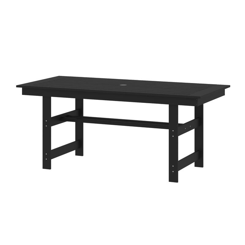 70.9" Outdoor Dining Table with Umbrella Hole, HDPE All Weather Patio Table Waterproof UV Resistant Rectangular Dining Table