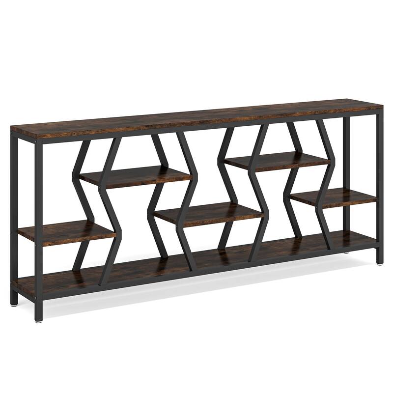70.9" Industrial Sofa Console Table with 4 Tier Wood Storage Shelves for Hallway, Living Room, Foyer