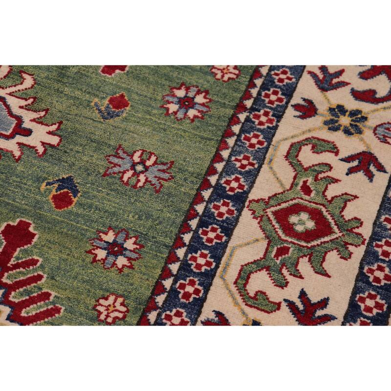 Tribal Kazak Yasmin Green/Beige Wool Rug - 8'3'' x 9'5''