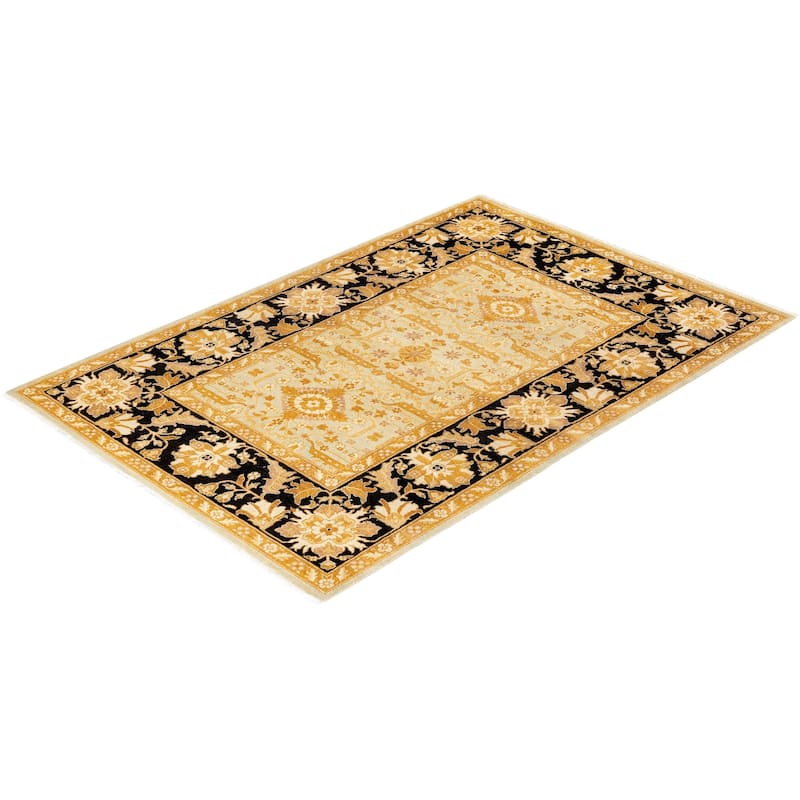 Overton Hand Knotted Wool Vintage Inspired Traditional Ottoman Yellow Area Rug - 4' 3" x 6' 4"