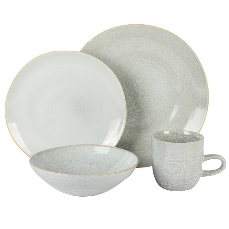 Laurie Gates Ravenna 16 Piece Round Stoneware Dinnerware Set in Grey - 16 Pieces