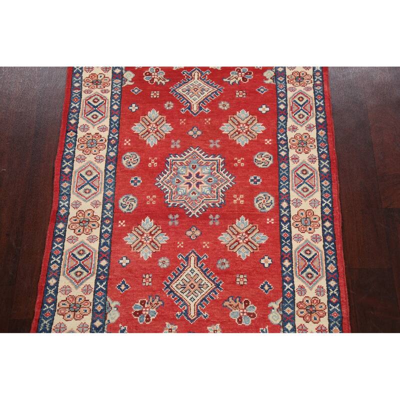 Hand Knotted Oriental 100% Wool Carpet Traditional Geometric Red Kazak Area Rug - 5' 0'' X 3' 1''