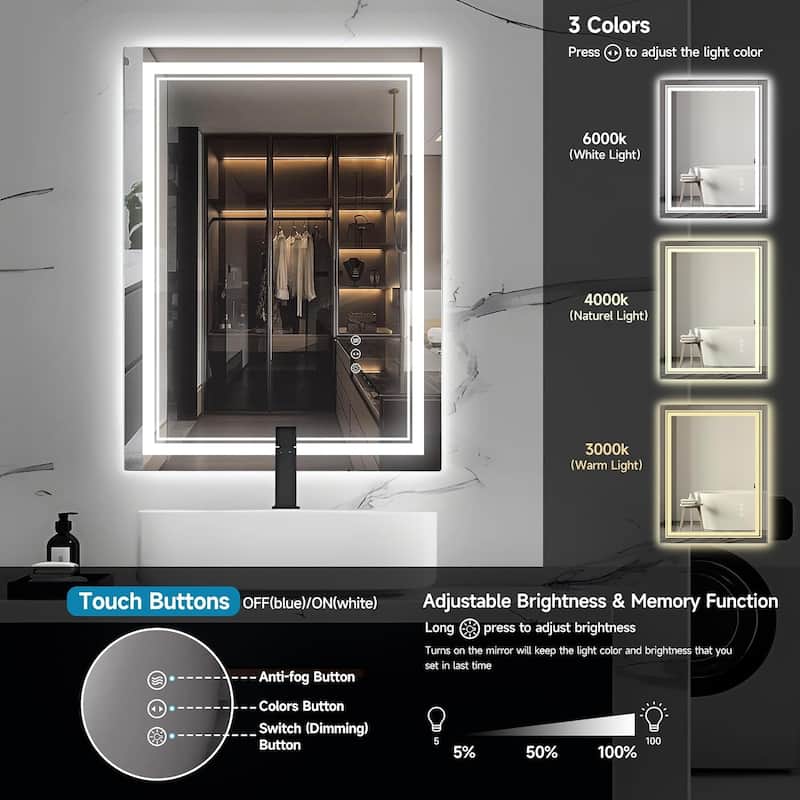 LED Bathroom Vanity Mirror with Front and Backlit, Anti-Fog for Bedroom,Hotel
