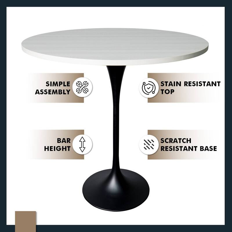 LeisureMod Verve 48" Round Dining Table with MDF Wood TableTop and Black Steel Base for Kitchen & Dining Room