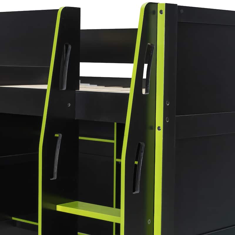 Full-Size Modern Gaming Wooden Loft Bed with RGB Lighting, Desk & Open Storage by Harper&Bright Designs