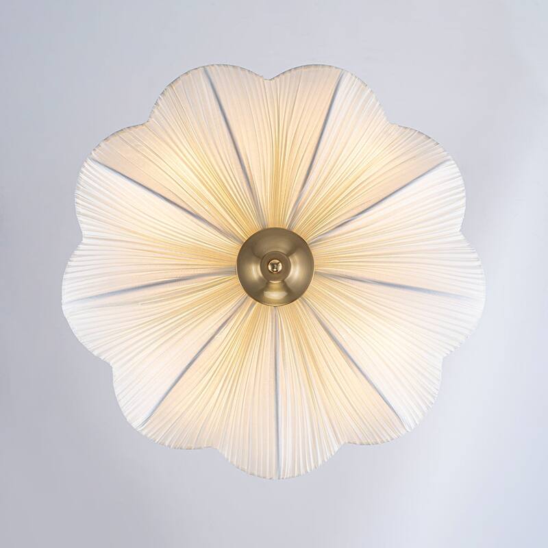 French Country White Ribbed Fabric Bloom Cage Pendant Light 19.3 in