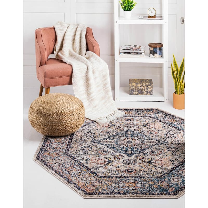 Traditional Nixa Collection Area Rug - 3'11"x3'11" Octagon - Blue