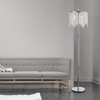65 in. Chrome 3-Light Floor Lamp with Crystal Bead Round Shade