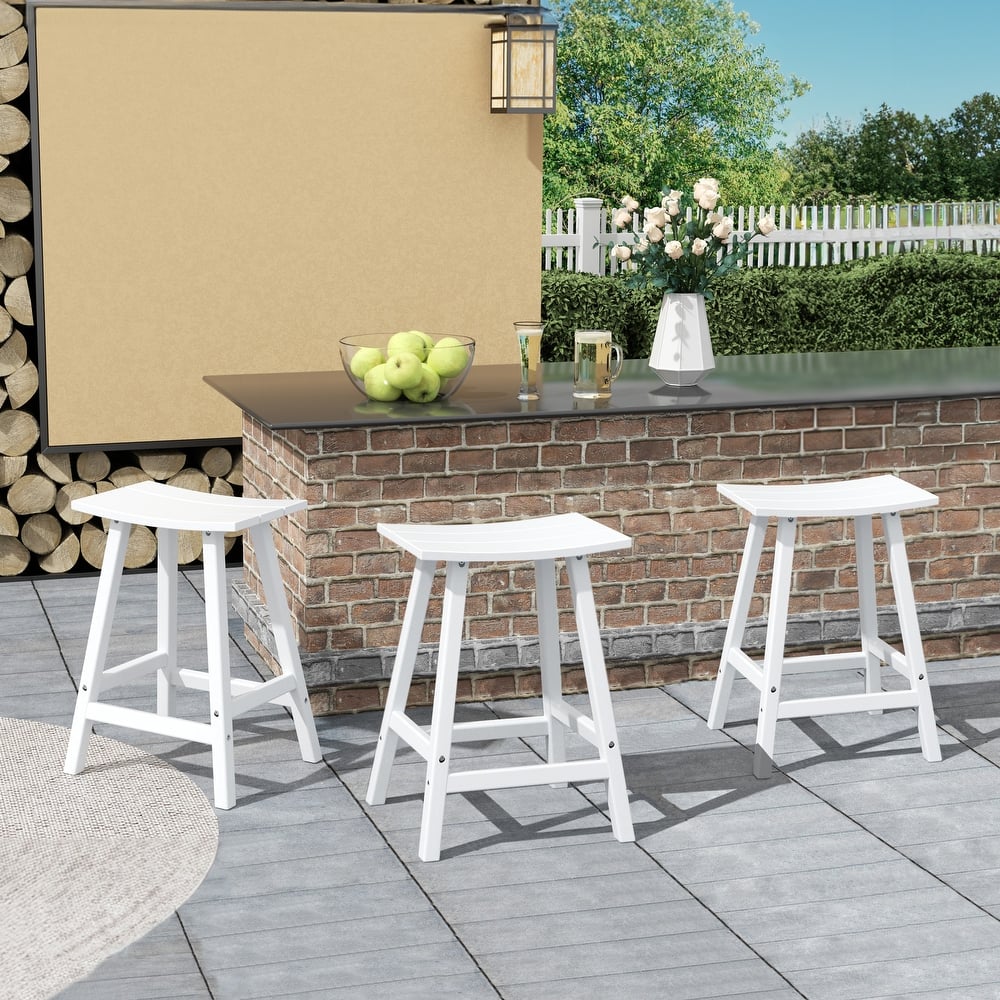 Laguna Hdpe All Weather Outdoor Patio 24" Saddle Seat Counter Stool (Set Of 3)