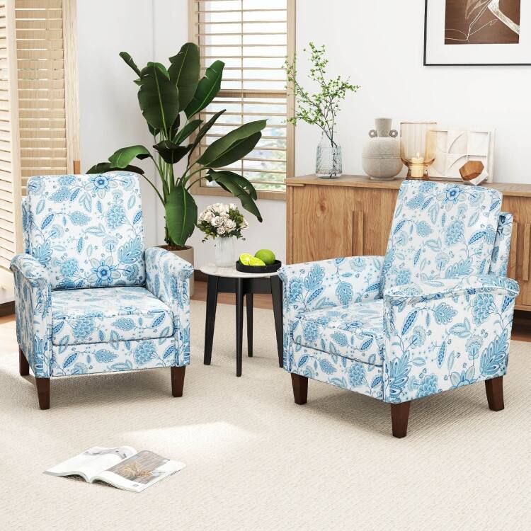 Blue Linen Upholstered Sofa Chair with Foam Cushion and Rubber Wood Frame - 32" x 30" x 36" (L x W x H)