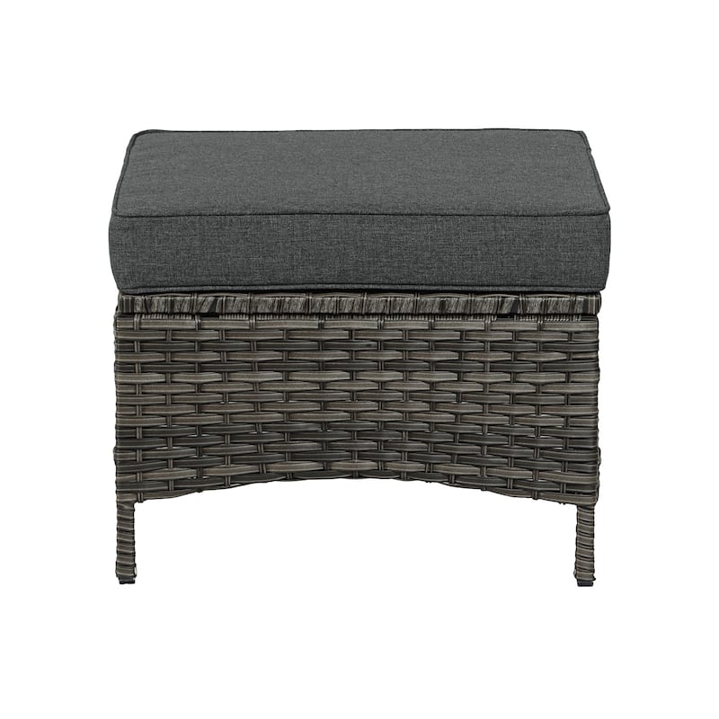 Outdoor Rattan Wicker cushioned Footstool Ottomans Set of 2