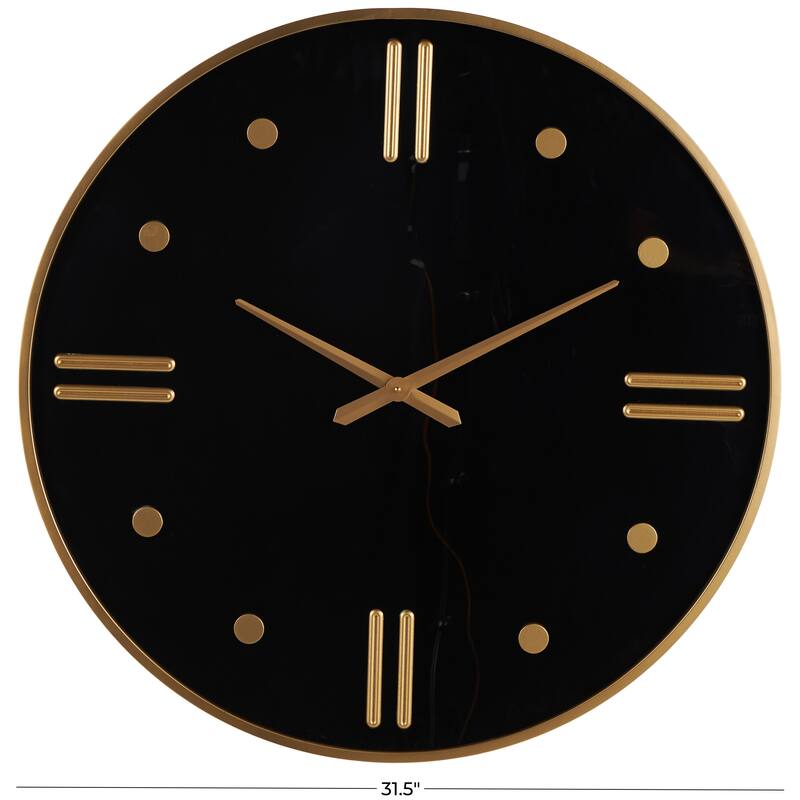 Plastic Decorative Wall Clock with Gold Hands and Numbers - Black - Roche River Decor - 1"W x 32"L x 32"H