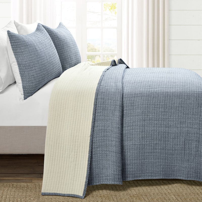 Lush Decor Solid Kantha Pick Stitch Woven Cotton 3-piece Quilt Set