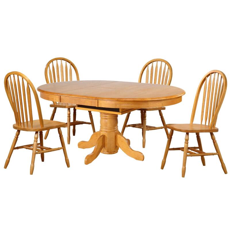 Extendable Oval Dining Set - 66" Pedestal Table & 4 Retro Chairs - Seats 6