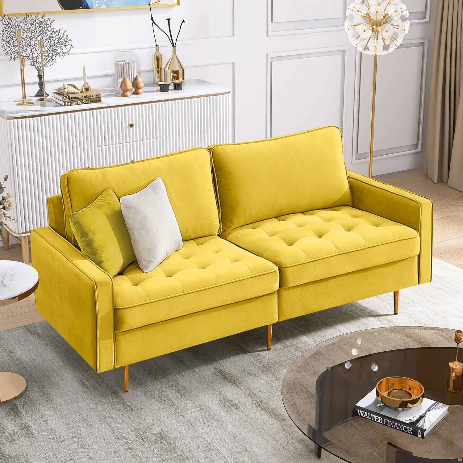 Belleze modern button tufted settee bedroom bench loveseat sofa living room velvet deals