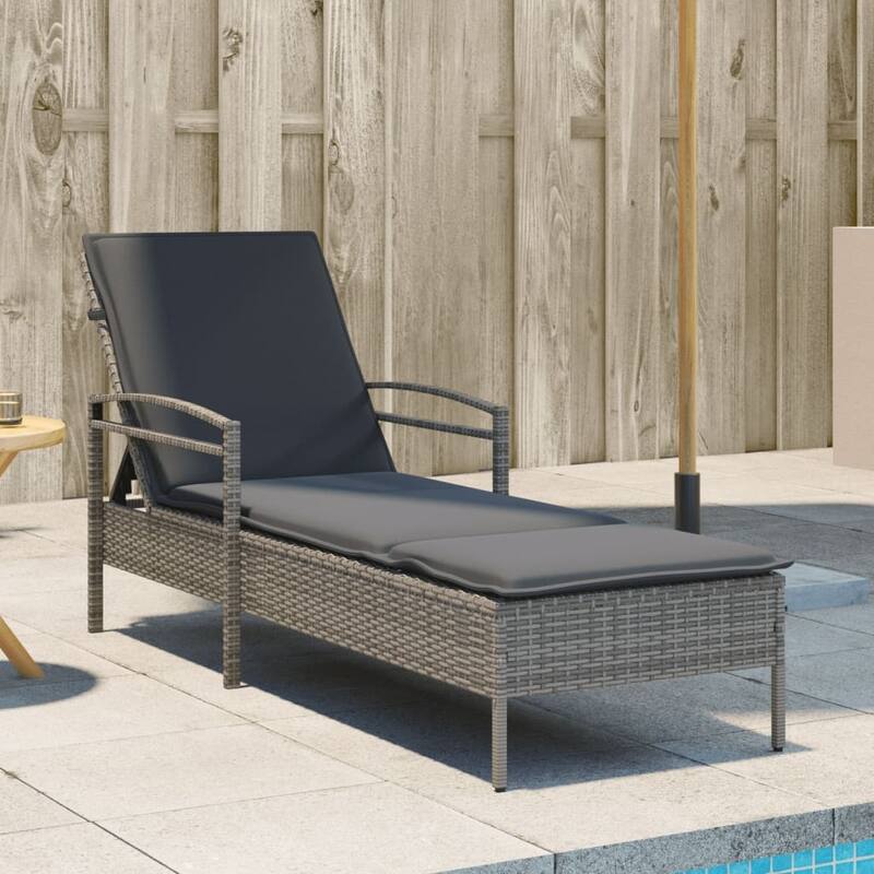 vidaXL Sun Lounger Grey Poly Rattan, Powder-Coated Steel And over - 79.0 x 24.8 x 31.9 in