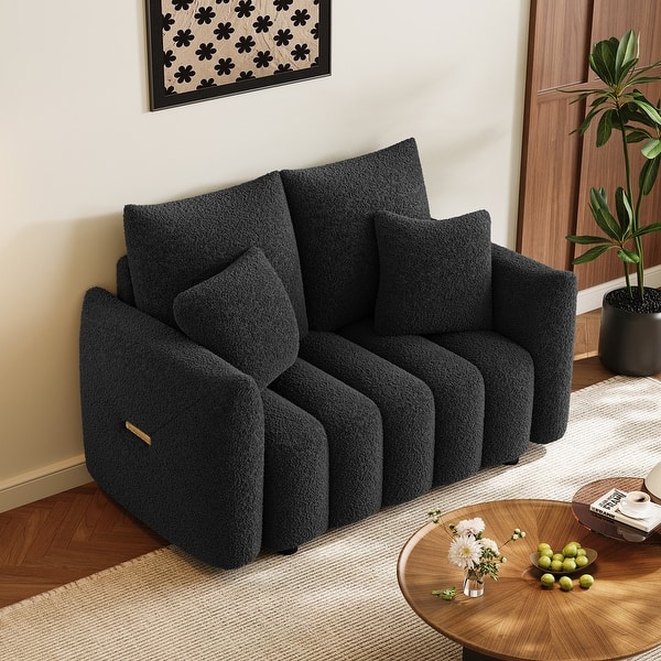 Ouyessir Overstuffed Upholstered Deep Seat Soft Fabric Sofa with 3 Pillows - On Sale - Bed Bath & Beyond