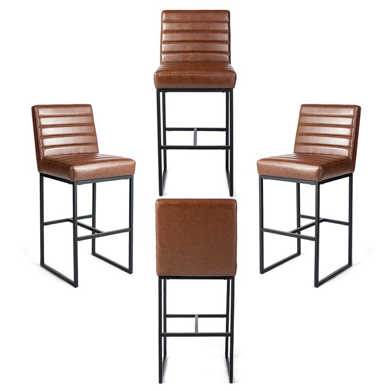 Glitzhome Set of 4 45"H PU Riveted Upholstered Pub/ Bar chairs Bar Stools