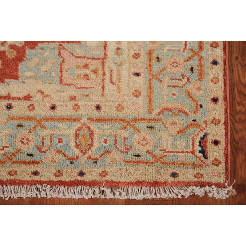 Orange Vegetable Dye Heriz Serapi Rug Hand-Knotted Wool Carpet - 3'1"x 4'10"