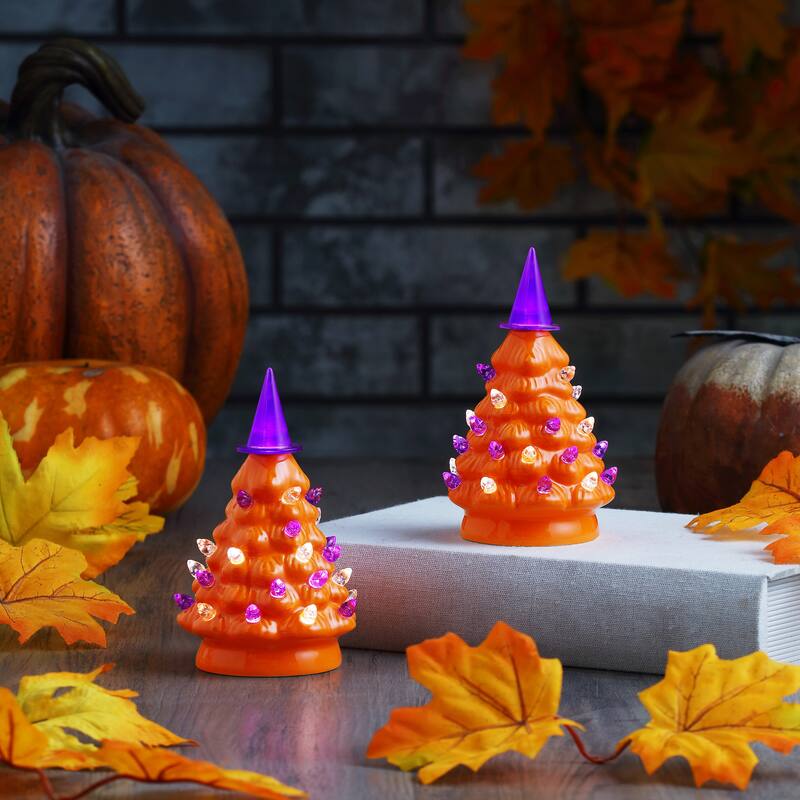 Mr. Halloween Set of 2 Mini Halloween Trees - Orange