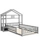 preview thumbnail 2 of 11, Twin Size House-Style Headboard Floor Bed with Fence Guardrails Grey