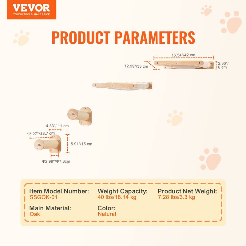 Wall Mounted Cat Shelves, Cat Wall Shelves and Perches with Jumping Boards, Hammock, Sofa, Cat Tree & Cat Grip