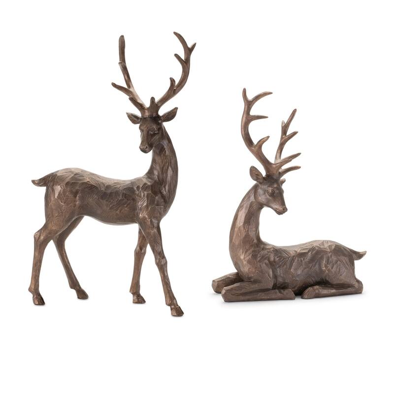 Deer Christmas Figurine Decorations - 18" - Bronze - Set of 2
