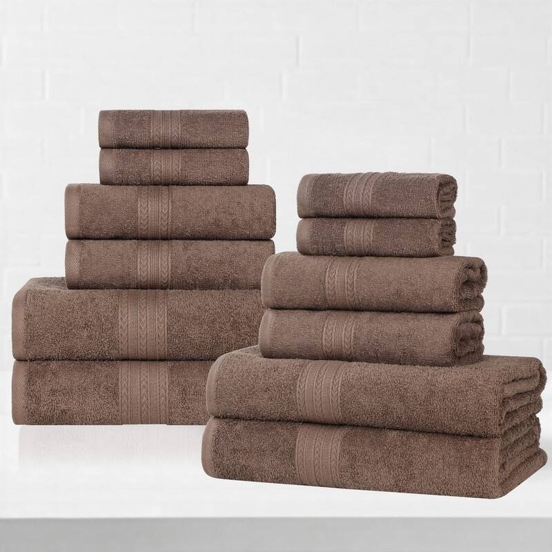 Superior Eco-Friendly Sustainable Cotton 12-Piece Bathroom Towel Set - Coffee