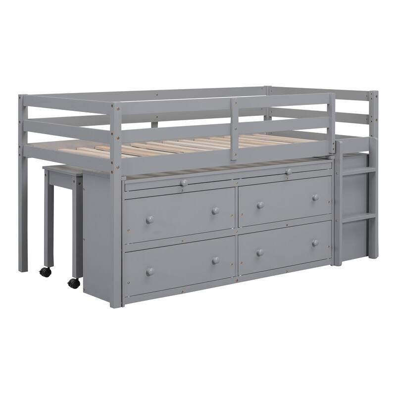 Twin Size Loft Bed with Desk and Drawers