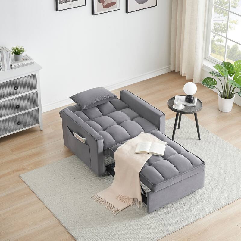 Dark Grey Modern 70.86" 3 in 1 Single Convertible Sofa Bed with Adjustable Back and Moving Wheel for Living Room