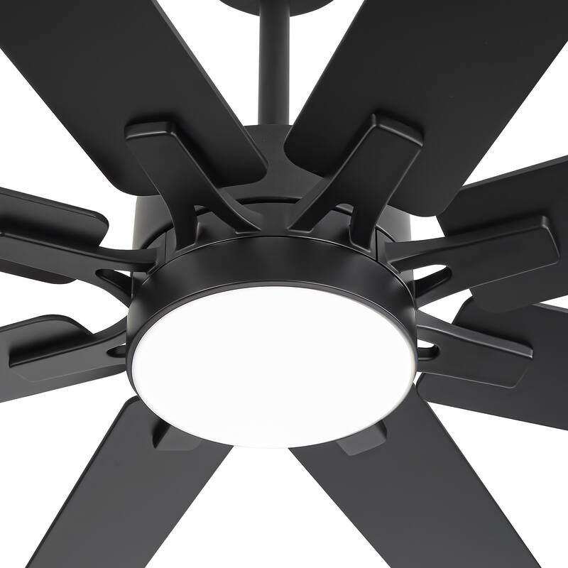 72 Inch Black Large Ceiling Fan with Light and Remote(8-Blade) - Satin Nickel