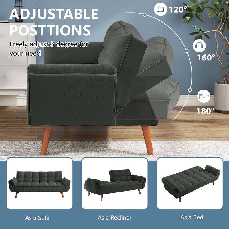 75.39 IN. Futon Sofa Bed, Convertible Upholstered Couch Sleeper with Reclining Sleeper Split Tufted Back
