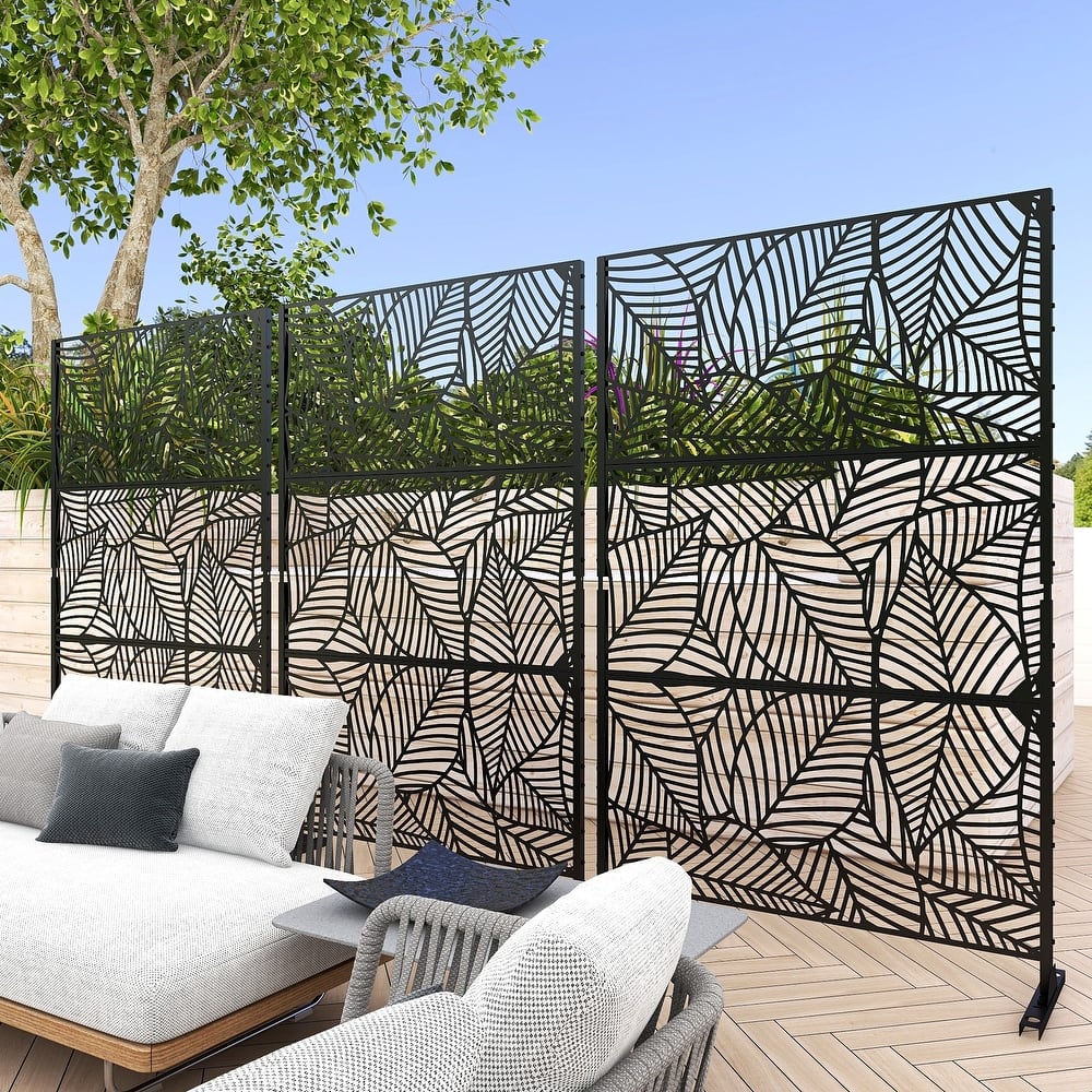 Outdoor Privacy Screen with Stand for Patio Garden Metal Fence