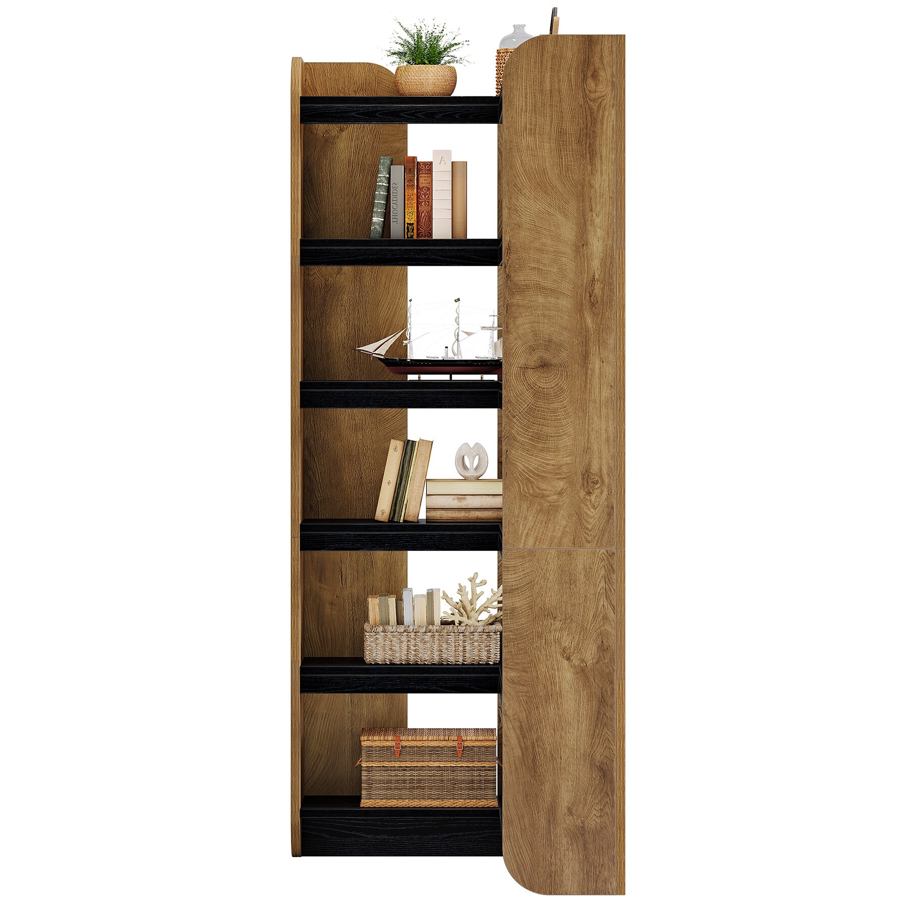 70.9″ Corner Bookshelf, Wooden Open Shelf Bookcase, 6-Tier