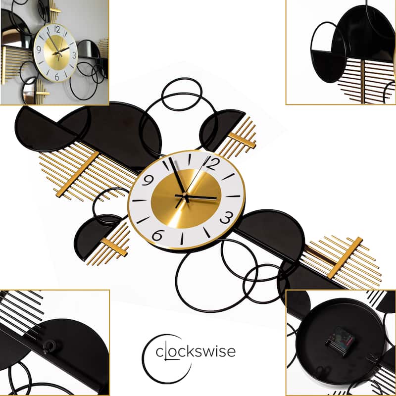 Big half-moon Wall Clock, Unique Metal 32.75” Oversize Timepiece – Mounted vertical or horizontal – Hanging Supplies Included