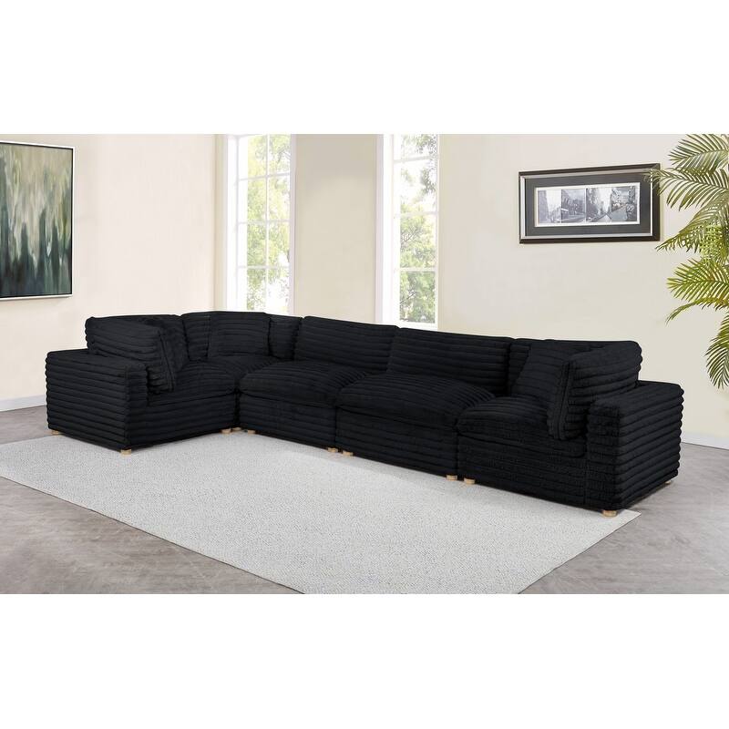 Best Quality Furniture 4-Piece Section Corduroy Modular - Black with 3 Chairs 2 Armless