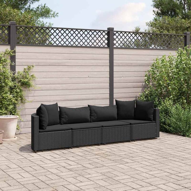vidaXL Patio Sofa Set with Cushions Lounge Setting Outdoor Furniture Poly Rattan - 9.8 x 9.8 x 8.9 - Black Medium