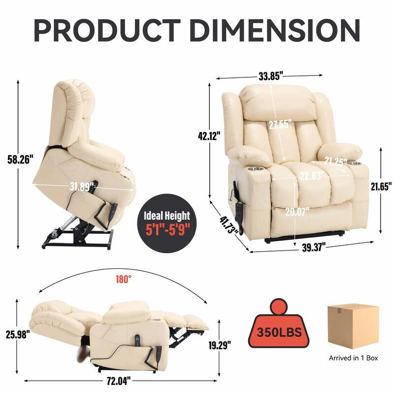 Dual Motor Infinite Position Up to 350 LBS Leatherair Power Lift Recliner Chair