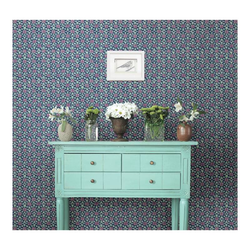 Free Spirit Indigo Floral Wallpaper - 20.5in x 396in x 0.025in